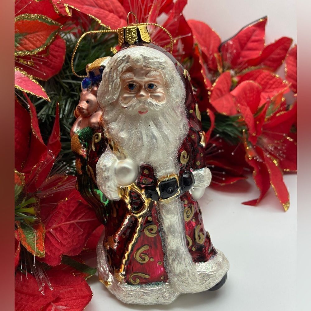 Vintage Brass Key Santa Claus Blown Glass for Christmas Tree